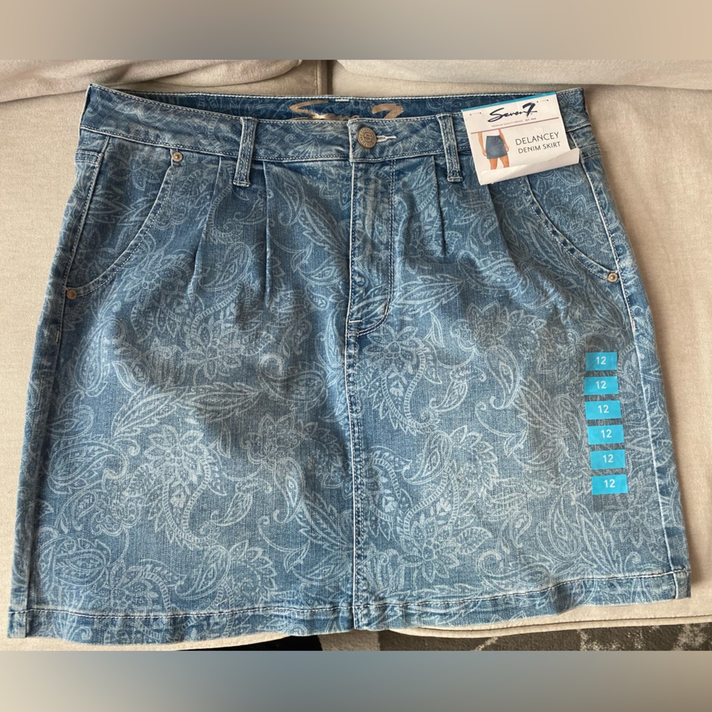 NWT Seven7 Paisley Denim Skirt